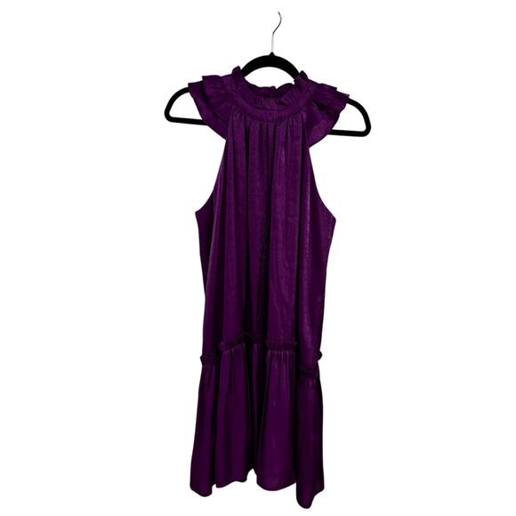 Pinch Purple Sleeveless Ruffle Mock Neck Tiered Mini Dress Womens Small - Picture 1 of 6